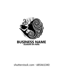 Woman And CoffeevLogo Template Design