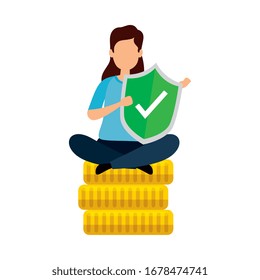 woman and coin money cash isolated icon vector illustration design
