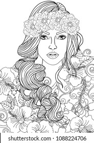 Woman coloring book page for adult