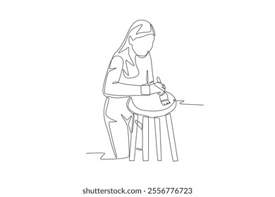Woman coloring chair. DIY decorations concept one-line drawing
