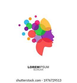 Woman colourful head logo. Human face. Mind creative logo. Vector illustration