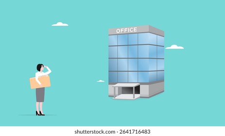 woman come to office to apply for a job, enthusiast man going to office building for interview, woman brings documents for interview