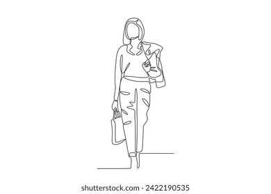 A woman comes home from work. Woman in office one-line drawing