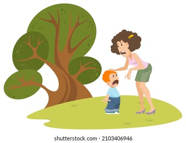 Woman comforting crying child. Illustration concept for mobile website and internet development.