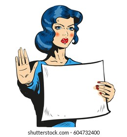 Woman comic style showing stop sign