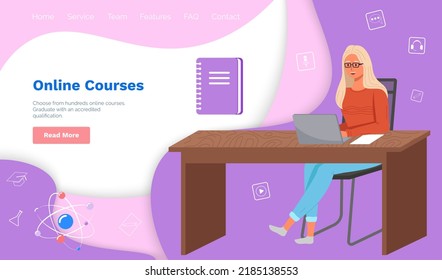 Woman communicate, workplace with computer. Remote work, freelance, house office, programming, training concept. Lady sitting with laptop and surfing Internet. Female freelancer works from home