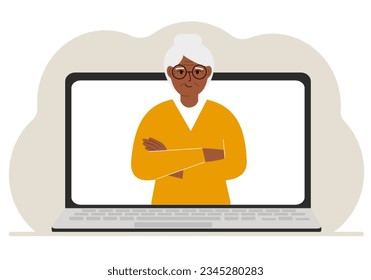 Frauen kommunizieren via Videokonferenz über den Laptop-Bildschirm. Das Konzept von Online-Meetings, Webinaren, Fernarbeit oder Arbeit von zu Hause aus.