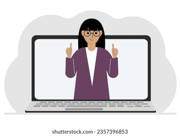 Frauen kommunizieren via Videokonferenz über den Laptop-Bildschirm. Das Konzept von Online-Meetings, Webinaren, Fernarbeit oder Arbeit von zu Hause aus.