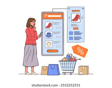 Woman comparing products on an eCommerce app