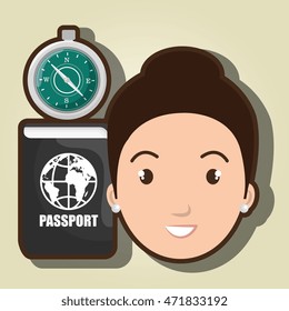 woman compass passport travel vector illustration  design