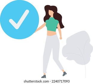 Woman completed task, Woman add task, Completed task concept, Successful well done work
