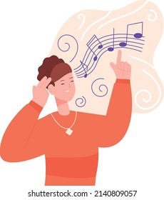 Woman composing music melody. Creative mind character isolated on white background