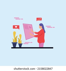 Woman with computer. Data analytic. Business vector asset. Technology. Internet.