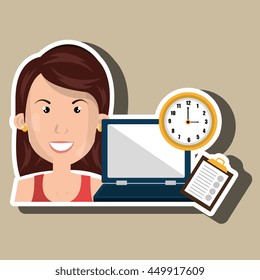 woman with computer  isolated icon design, vector illustration  graphic 