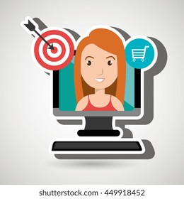 woman with computer isolated icon design, vector illustration  graphic 
