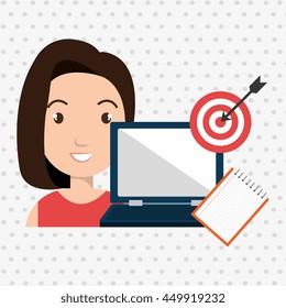 woman with computer  isolated icon design, vector illustration  graphic 