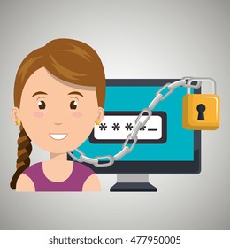 woman computer padlock