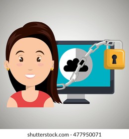 woman computer padlock