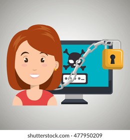 woman computer padlock
