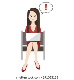 Woman with computer. Vector illustration.