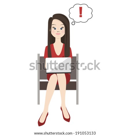 Woman with computer. Vector illustration.