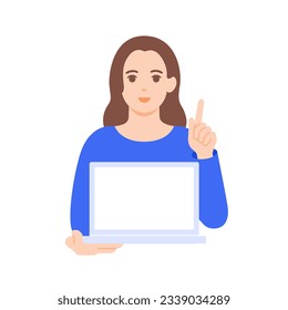 A woman with a computer. Vector illustration material of a creator with an idea.