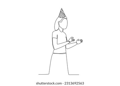 A woman congratulates her birthday friend. Birthday party one-line drawing
