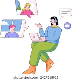 Woman Connect to Everyone Customer Service Illustration