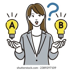 A woman considering plan A and plan B