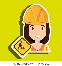 woman construction drill helmet vector illustration graphic