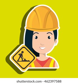 woman construction drill helmet vector illustration graphic