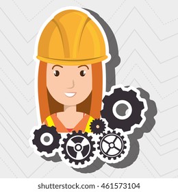 woman construction gears work vector illustration graphic