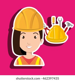 woman construction tool gears vector illustration graphic