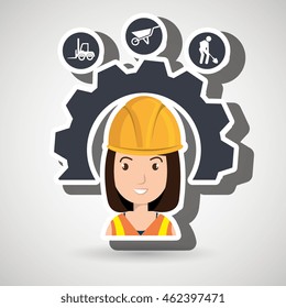 woman construction tool gears vector illustration graphic