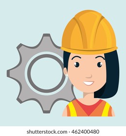 woman construction tool gears vector illustration graphic