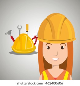 woman construction tool gears vector illustration graphic