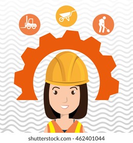 woman construction tool gears vector illustration graphic