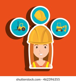woman construction tool lift truck vector illustration graphic