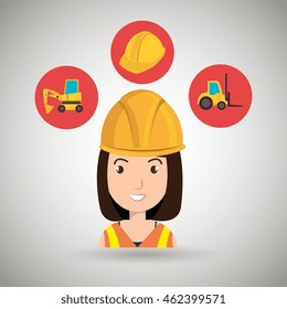 woman construction tool lift truck vector illustration graphic