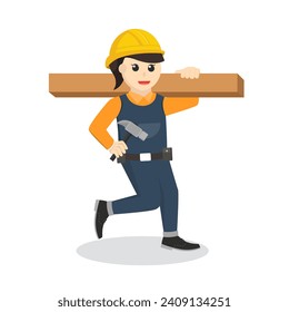 woman construction worker Carrying Block Wood