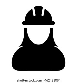 Woman Construction Worker Icon - Contract Labor With Hard Hat Helmet Vector illustration