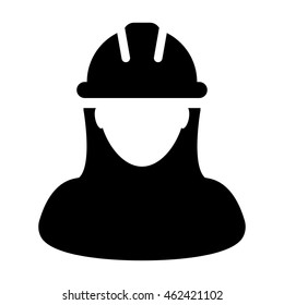 Woman Construction Worker Icon - Contract Labor With Hard Hat Helmet Vector illustration