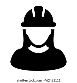 Woman Construction Worker Icon - Contract Labor With Hard Hat Helmet Vector illustration