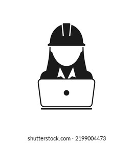 Woman Construction Worker icon With Laptop and Hardhat Helmet vector illustration