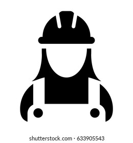 Woman Construction Worker Icon - Vector Person Profile Avatar With Hardhat Helmet and Jacket Glyph Pictogram Symbol illustration