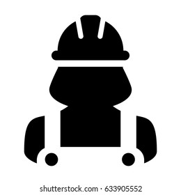 Woman Construction Worker Icon - Vector Person Profile Avatar With Hardhat Helmet and Jacket Glyph Pictogram Symbol illustration
