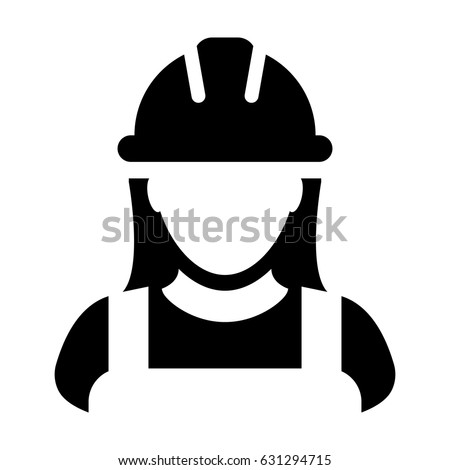 Woman Construction Worker Icon - Vector Person Profile Avatar With Hard hat Helmet and Jacket Glyph Pictogram Symbol illustration
