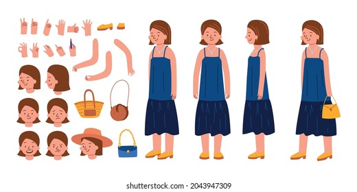 Woman constructor set of isolated female characters with icons of hand gestures facial emotions and accessories vector illustration