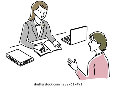 woman consult with woman lawyer hand drawing illustration, vector
