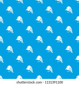 Woman consultant in headphones pattern vector seamless blue repeat for any use